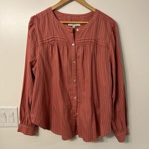 LOFT Collarless Striped Button-up Shirt
